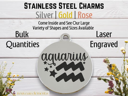 Aquarius | Engraved Stainless Steel Charm