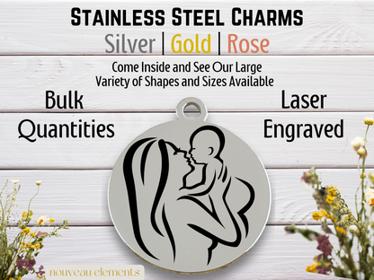 Mother and Child Image | Laser Engraved Stainless Steel Charm