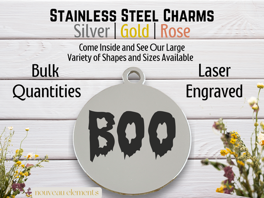 Boo Creepy Font | Laser Engraved Stainless Steel Charm