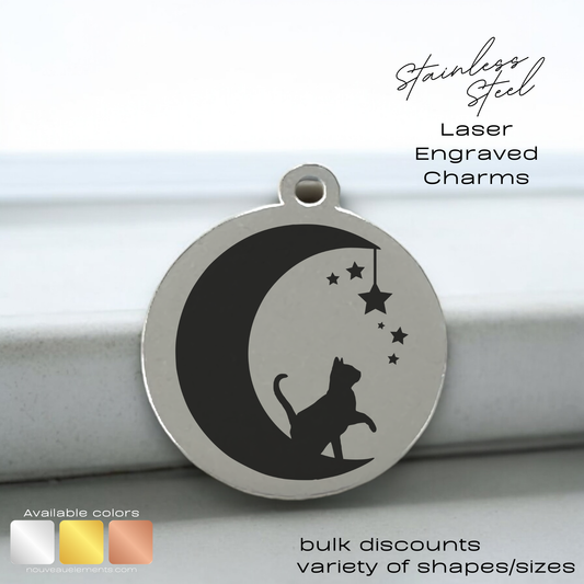 Cat Moon | Laser Engraved Stainless Steel Charm