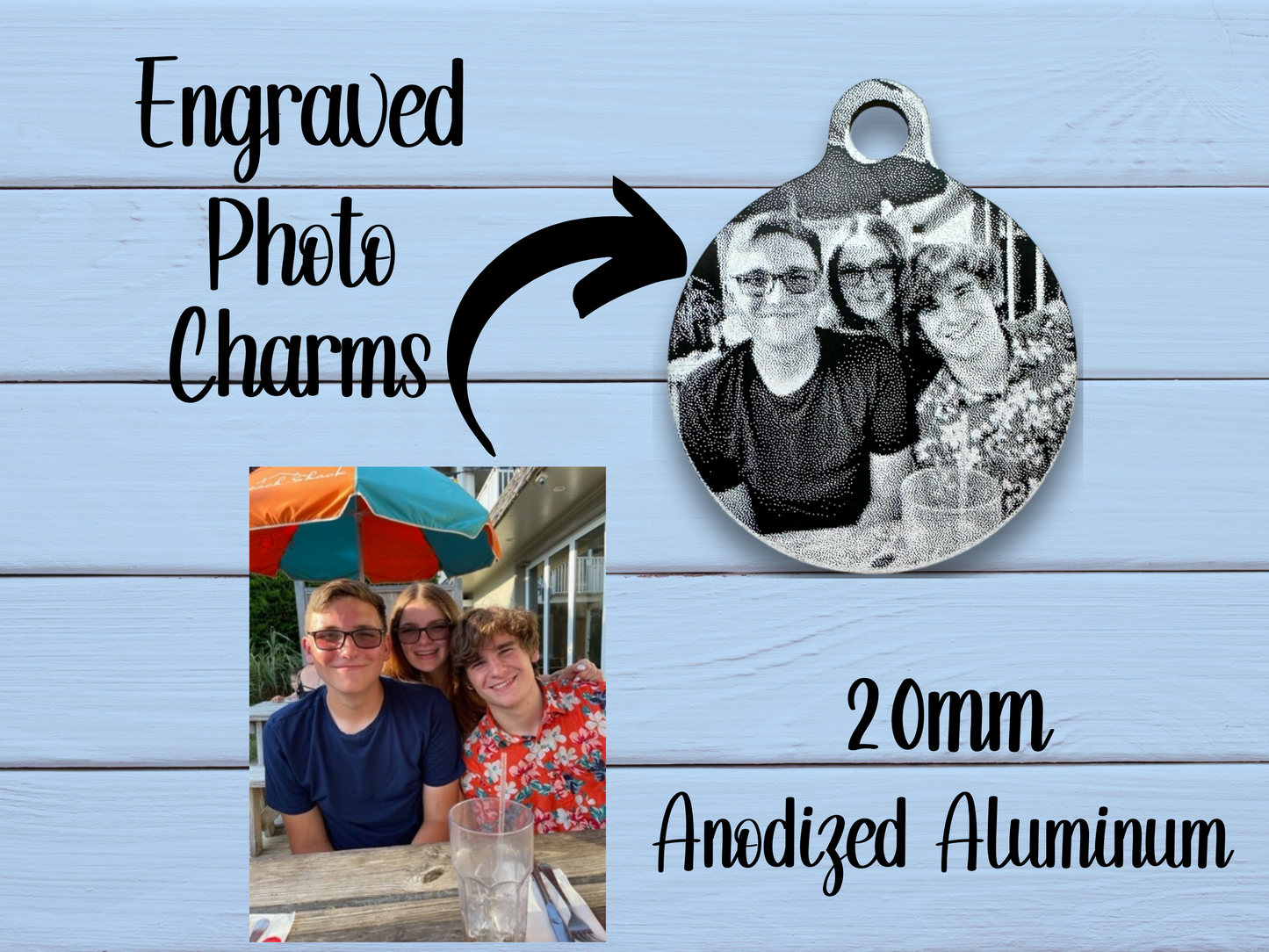 Custom Engraved Photo Charm | Anodized Aluminum | 20mm Charm