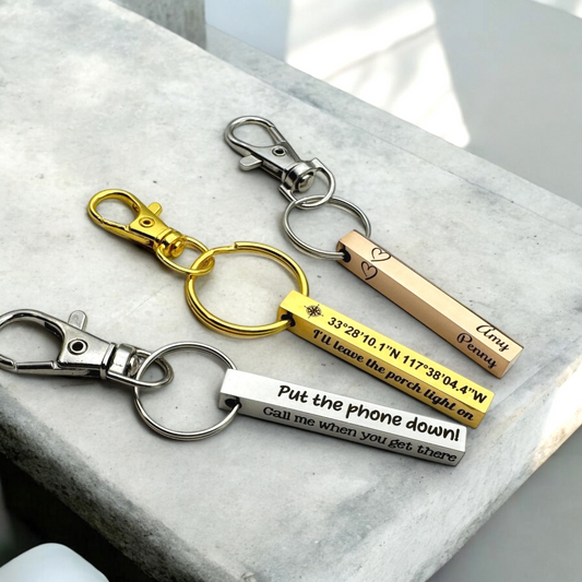 Custom 4 Sided Engraved Message Keychain Bar