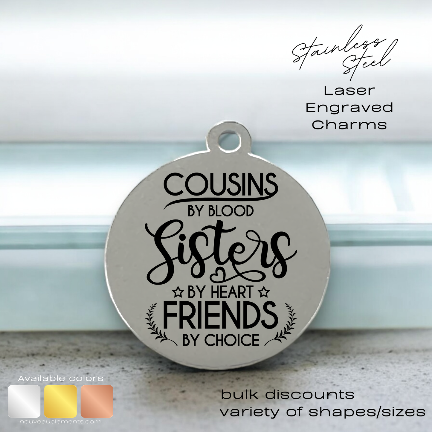 Cousins by Blood | Engraved Stainless Steel Charm